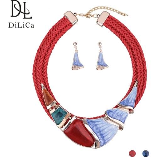 DiLiCa Handmade Jewelry Sets for Women Bohemian Chokers Necklaces Woman Girls Statement Necklace Earrings Set Jewelry bisuteria