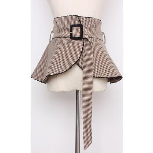 Womens runway fashion plaid fabric Cummerbunds female Dress Corsets Waistband Belts decoration wide belt TB1217