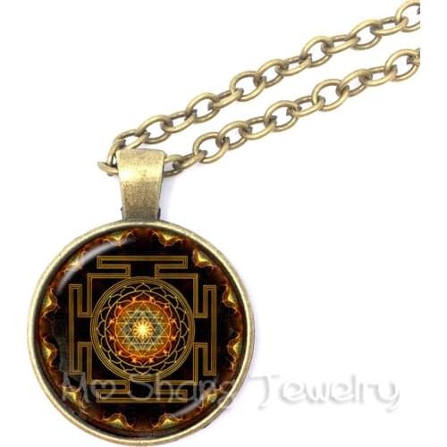1pc Sri Yantra Mandala Glass Dome Pendant Necklace DIY Handmade Fashion Buddhist Spiritual Religion Jewelry Charm Trendy Gift