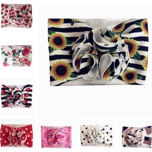 19*12 CM Baby Girl Printed Headband with Clover Pattern Fashion Handmade Flowers Wide Side Hairband Newborn Photography Headwear