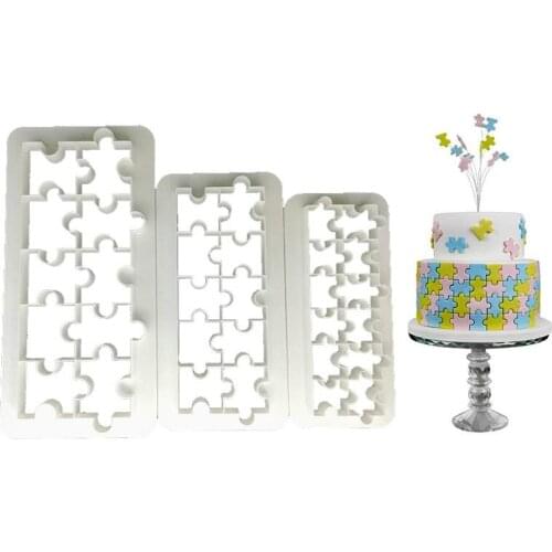 3Pcs/set 3D Plastic Cookie Puzzle Shape Cookie Cutters Toast Cutter DIY Biscuit Dessert Bakeware Cake Fondant Mold