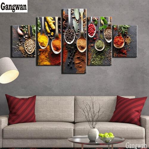5 piece kitchen food diamond painting food Picture spices wall painting diamond embroidery mosaic cross stitch full stone decor