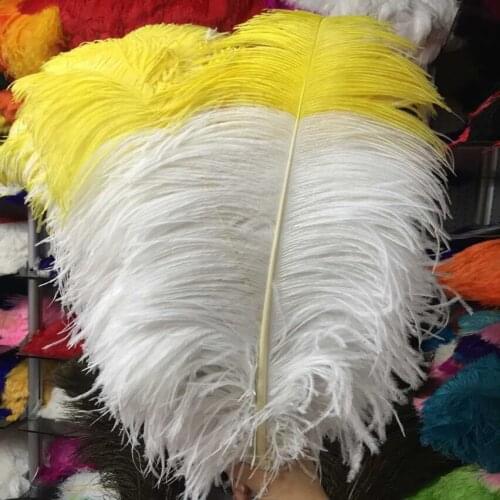 50Pcs High Quantity 22-24 inch/55-60cm White + Yellow "thick stem" male ostrich feather Plumes for Party Home Wedding Decoration