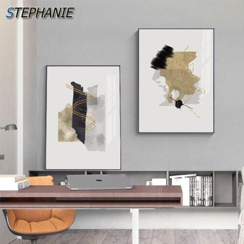 Abstract Fashion Yellow Blue Color Block Wall Art Canvas Poster Prints Modern Golden Lines Painting Nordic Decoration Pictures