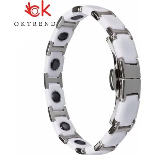OKtrendy Ceramic Bracelets Female Germanium Stainless Steel Magnetic Bangle Benefits Health Care Bracelet Link Charm Bracelet