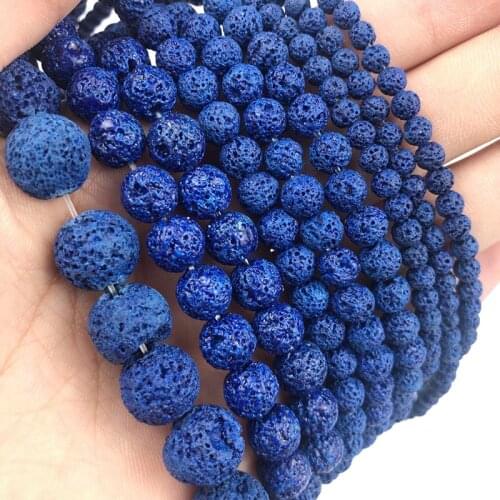 MKTREG Dark Blue Lava Stone Beads Natural Stone spacer Round Loose beads 4/6/8/10/12MM DIY for Jewelry bracelet making 15inch