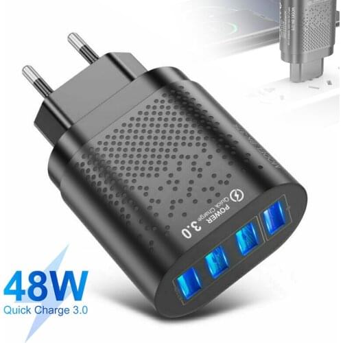 4 Port 48W Fast Charge QC 3.0 USB Hub Wall Charger Mobile Phone Quick Charging Power Adapter Socket EU Plug Charger Accessories