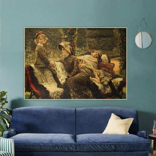 Citon James Tissot《The Garden Bench》Canvas Art Oil Painting Artwork Print Poster Picture Wall Decor Home Living Room Decoration