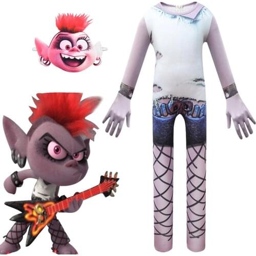 Kids Trolls 2 Cosplay Costume 2020 Boys Girls Jumpsuits Bodysuit with Mask Childrens Onesies Halloween Carnival Party Clothing