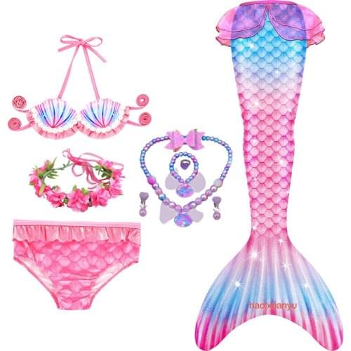 Girl Princess Mermaid Tail Swimsuit Ariel Dress Kids Halloween Cosplay Costume Children Carnival Birthday Party Clothes