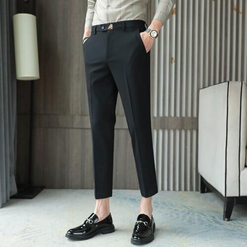 2021 New Embroidered Nine-point Suit Pants Korean Fashion Business Slim Casual High Quality Trendy Pants Large Size 29-36