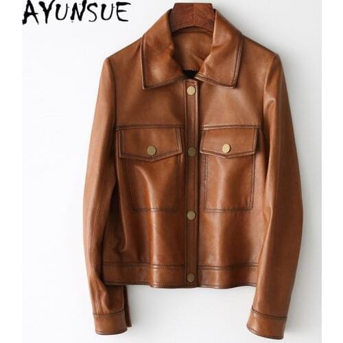 AYUNSUE Autumn Real Leather Jacket Women Spring 2021 Short 100% Genuine Sheepskin Coat Womens Clothing Jaqueta Feminina Gxy338