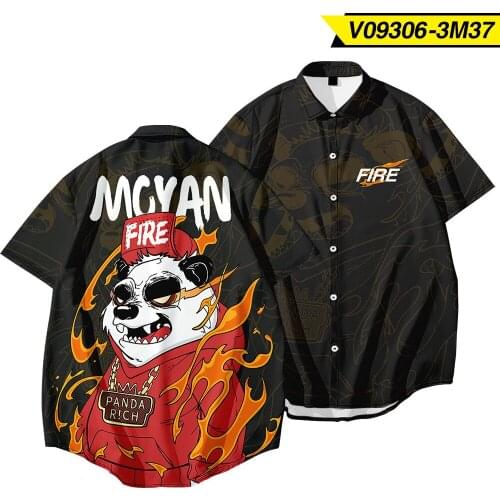 Summer Men Shirts Black Panda Print Short Sleeve Hawaiian Shirt Male Beach Streetwear Shirts Large Size XXS-6XL