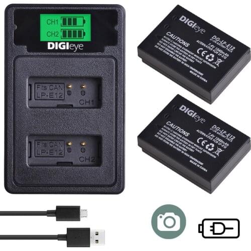 LP-E12 E12 Battery 2 Pack and Dual Usb Charger Compatible with Canon Rebel SL1, EOS-M, EOS M2, EOS M10, EOS M50, EOS M100