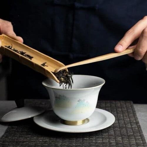 Copper Bottom Tureen Single Bowl Ceramic Retro Sancai gai wan cha Cup Home Tea Tea Bowl Kung Fu Tea sopera de ceramica gaiwan