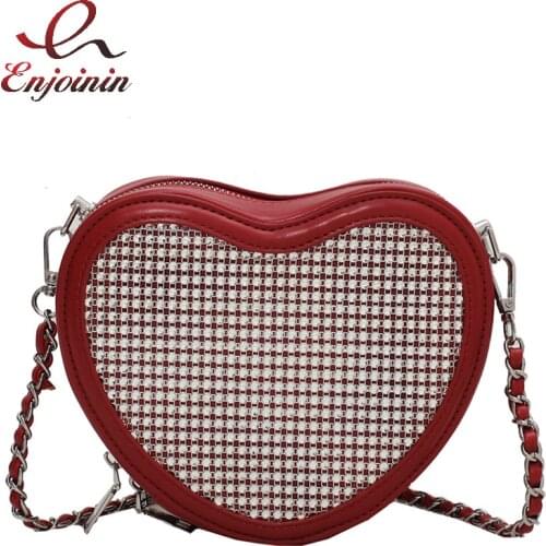 Cute Diamond Heart Shaped Fashion Shoulder Bag for Women Purses and Handbags Girls Casual Crossbody Bag Party Red Clutch Bag