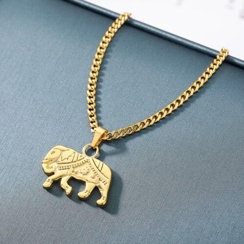 Cute Elephant Pendant Necklace Stainless Steel Animal Gold Chain Necklaces Pendants Jewelry Accessories Gifts For Women Men