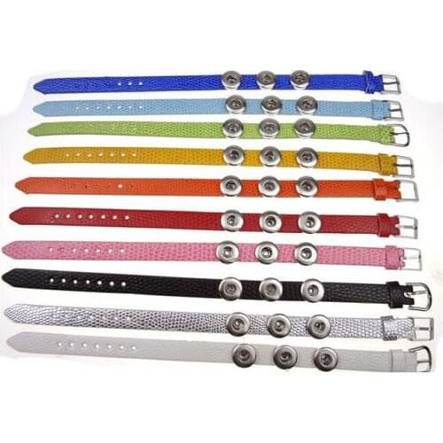 Fashion SE0091 Beauty Simple Leather Trendy 10pcs mixed snap Bracelets Bangles Watchband 21CM fit 12MM snap buttons wholesale