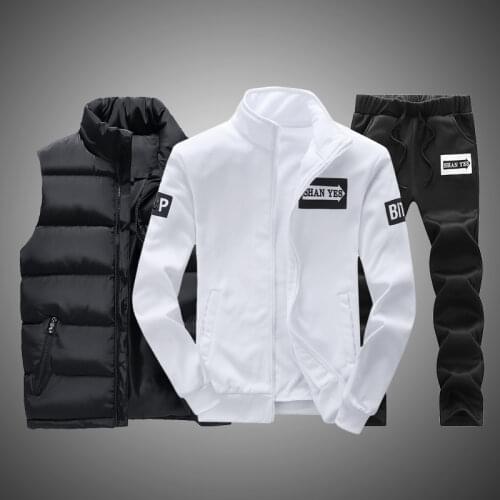 Tracksuits Men Polyester Sweatshirt Sporting Fleece 2021 Winter Vest+ Jacket + Pants Casual Mens Track Suit Sportswear Fitness