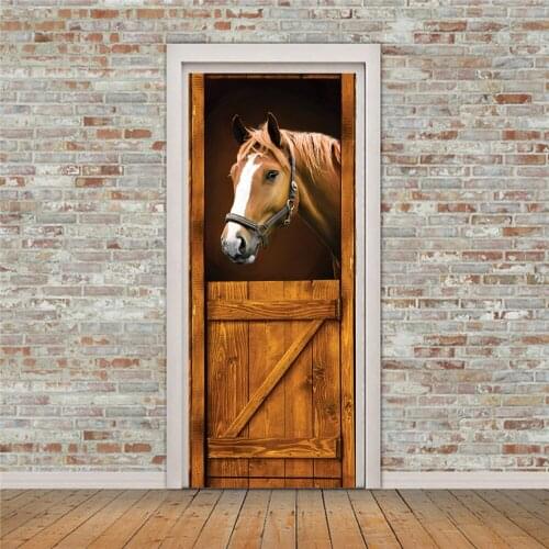 3d wallpaper pegatinas de puerta wall paper door palm PVC stickers 3 d adhesive door post modern decorative wall brown stables