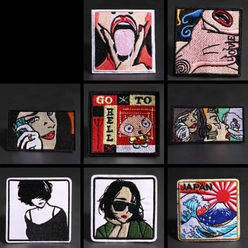 Cartoon Embroidered PatchFor Clothes Iron On Japan Anime Girl DIY Hip hop Punk Sew On Patch Kids Clothes Appliques