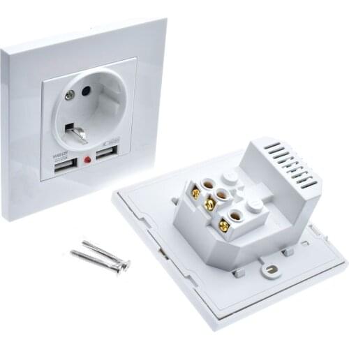 Dual USB Port Wall Charger Adapter Charging 2100ma Wall Charger Adapter EU Plug Socket Power Outlet 250V 16A