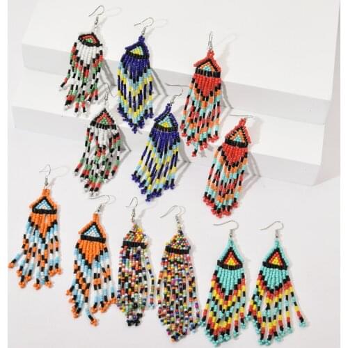 New Fashion Colorful Seed Beads Tassel Drop Earrings For Women Red Blue Long Dangle Earring Brinco Bohemia Statement Jewelry