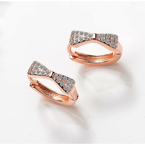 New Fashion Romantic Bowknot Hoop Earrings Charming Rose Gold Crystal Stud Huggies Cute Earring Piercing Jewelry For Women Gifts
