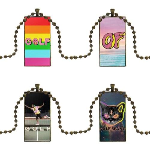 Ofwgkta Odd Future Of Golf Wang For Girls Glass Cabochon Choker Pendant Rectangle Necklace Bronze Color Jewelry