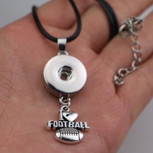 Wholesale 12PCS 45cm leather rope chain 18mm metal snap button necklace sports DIY Snap Jewelry Accessories for Men Boys NXL058