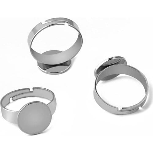 Stainless Steel Ring Findings 8mm 10mm 12mm Flat Circle Glue Pad Cabochons Base Rings Jewelry Settings Blanks DIY NO Fade