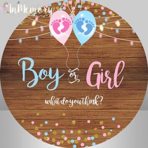 Gender Reveal Round Backdrop Circle Banner Wooden theme Balloons Baby Shower Party Decor Boy or Girl Photo Background Elastic