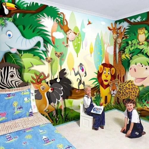 Custom Any Size 3D Cartoon Forest Childrens Room Bedroom Background Mural Animal Park Photo Self Adhesive Wallpaper Waterproof