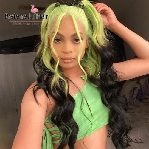 Preferred Transparent Lace Wigs Greem To Black Blue Purple Ombre Human Hair Wig Remy Brazilian Lace Front Wigs For Black Women