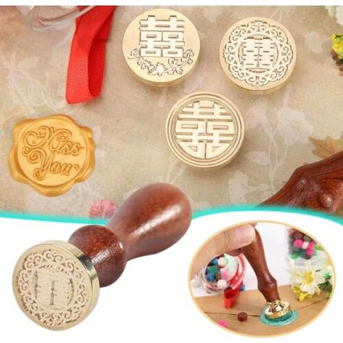 Retro Wooden Stamp Antique Hi Word Patterns Fire Painting Wax Seal Stamps Wood Handle Wedding Envelope Invitations Craft