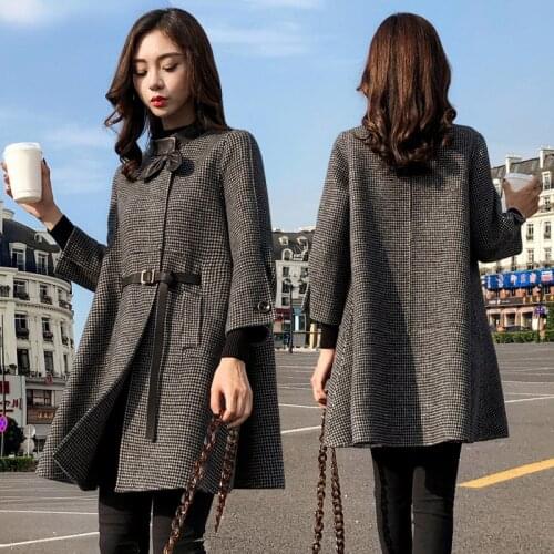 Woolen Coat Female Long Warm Thicke 2021 Early Spring Large Size Lattice Woolen Coat Korean Long Sleeve Winter Cotton Coat