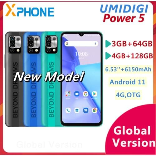 UMIDIGI Power 5 3GB 64GB/4GB 128GB 6.53'' Large Full Screen 6150mAh Android 11 16MP AI Triple Camera Support 4G OTG Smartphone