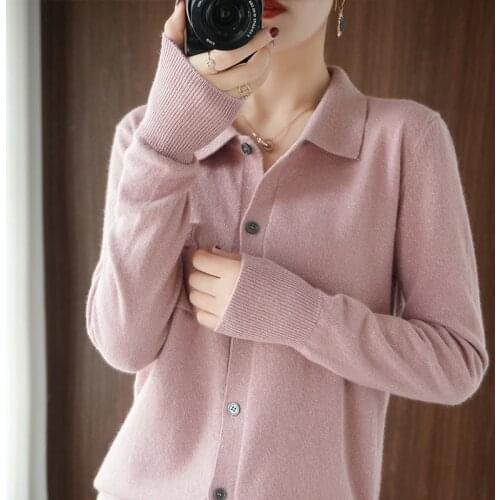 BELIARST Womens 100% Pure Wool Cashmere Sweater Knitted POLO Collar Cardigan Autumn and Winter New Slim Sweater