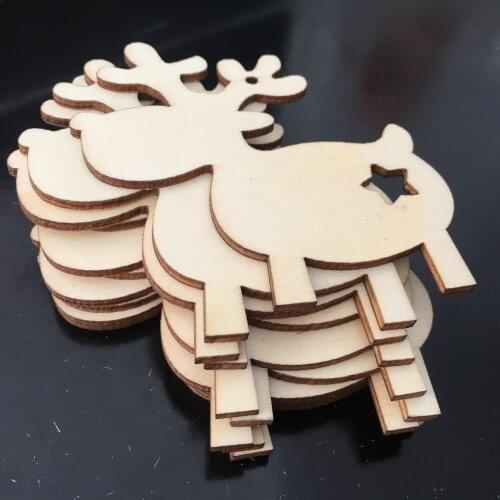 10pcs Unfinished Wooden Deer Christmas Gift Tags Christmas Tree Ornaments for Christmas Decoration and DIY Craft Making