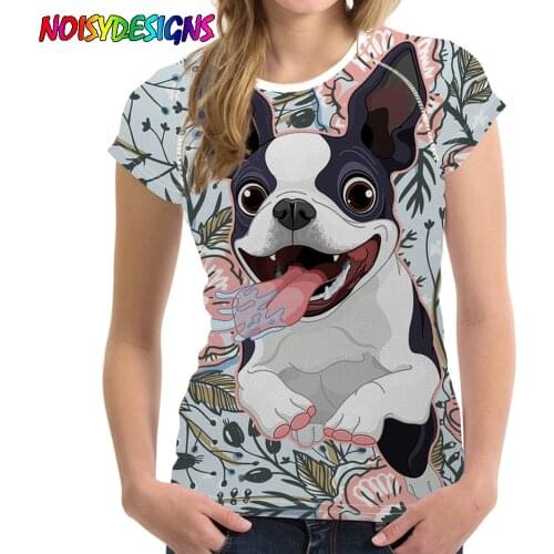 NOISYDESIGNS Women t-shirt Casual Summer 3D Boston Terrier Tshirt Kawaii Funny Clothes Womens Tops Tee Shirts Girls 2021 Fashion