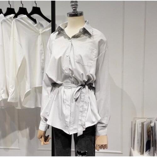 Womens spring autumn Long sleeve stripe cotton shirt female casual loose basic OL Shirt plus size chic long Blouse TB501