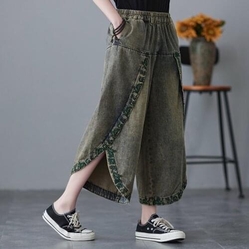 Streetwear Designer Embroidery Bleached Jeans Woman Loose High Waist Wide Leg Pants Loose Vintage Asymmetrical Denim Trousers