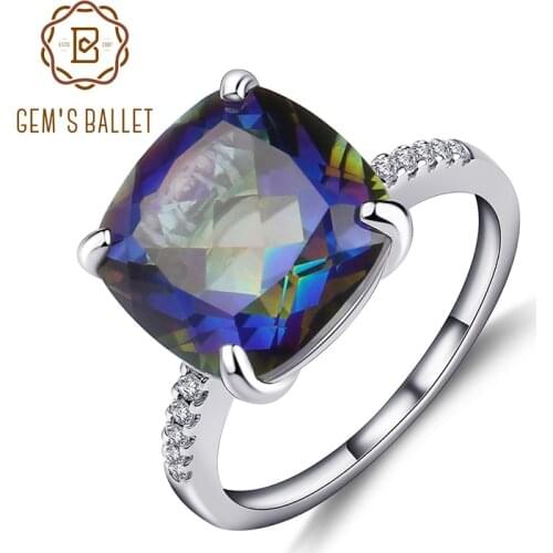 Gems Ballet 9.66Ct Natural Blueish Mystic Quartz Gemstone Cocktail Ring For Women 925 Sterling Silver Wedding Band Fine Jewelry
