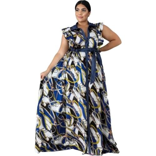 3XL 4XL 5XL Plus Size Africa Clothing Trendy Stripe Printed Sleeveless Maxi Dress Women Autumn Robe Party African Long Dress