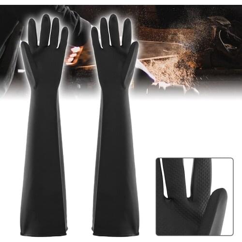 1 Pairs Protective Industry Gloves Anti Chemical Acid Alkali Rubber Work Gloves Black 60cm For Agriculture Forestry