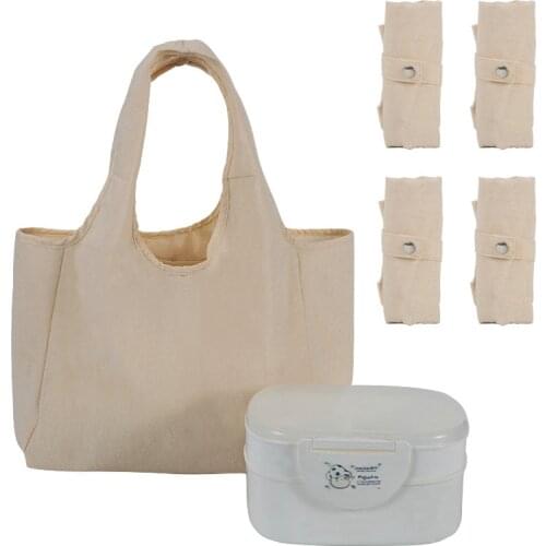 1pc Large Pure Cotton Folding Lunch Bag Reusable Eco Friendly Supermarket Shoulder Shopping Bag Food Storage Bags