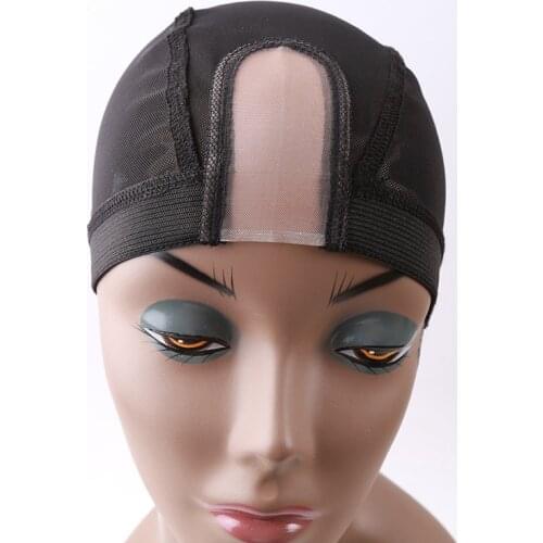 10Pcs Black U Part Wig Cap With Lace Net For Making Wig Elastic Hair Caps Stretch Weaving Cap Hot Selling