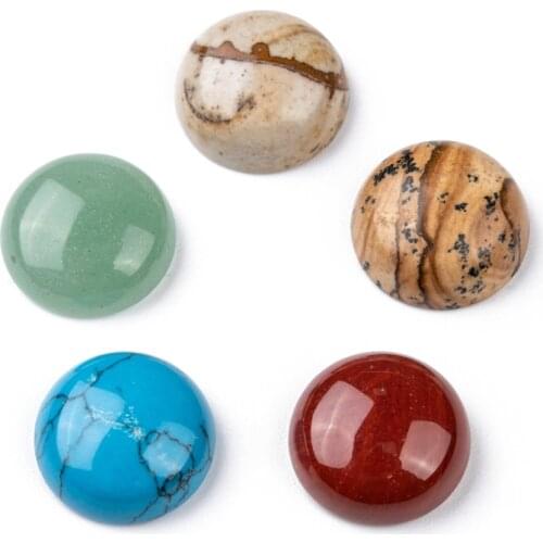100pcs 15mm Natural Gemstone Cabochons Half Round Dome Mixed Stone for Jewelry Making DIY Finding
