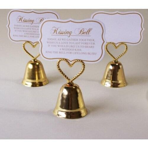 20pcs/LOT "Kissing Bell"name Photo Holder Heart Bell Place Card Holder Wedding Favors