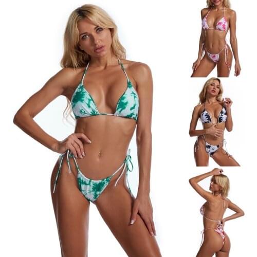 2021 Women Fashion Micro Bra Bikini Set Swimsuit Ladies Tie Dye Bandage Push-up Triangle Swimwear Bathing Suits Biquini Swimwear